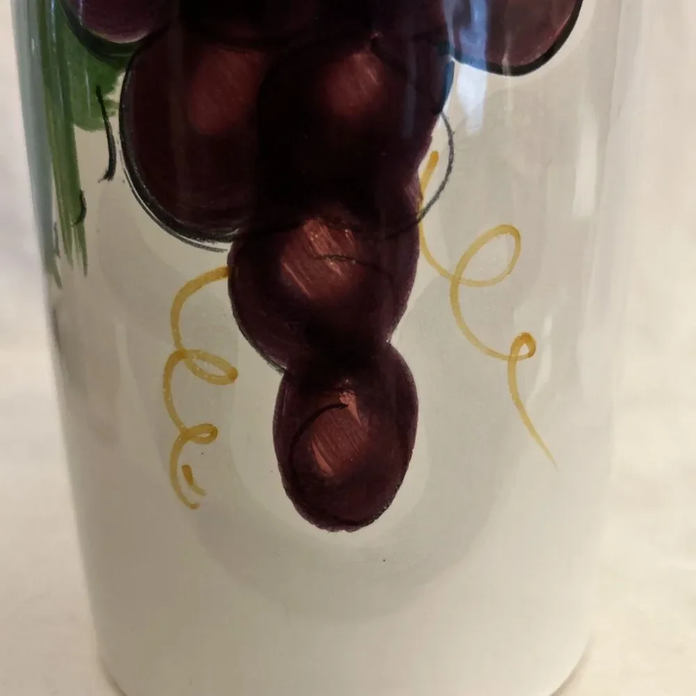 Pier 1 Terra Cotta Clay Wine Cooler Utensil Crock Handpainted Grapes from Italy